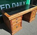 Rustic solid pine leather top pedestal desk