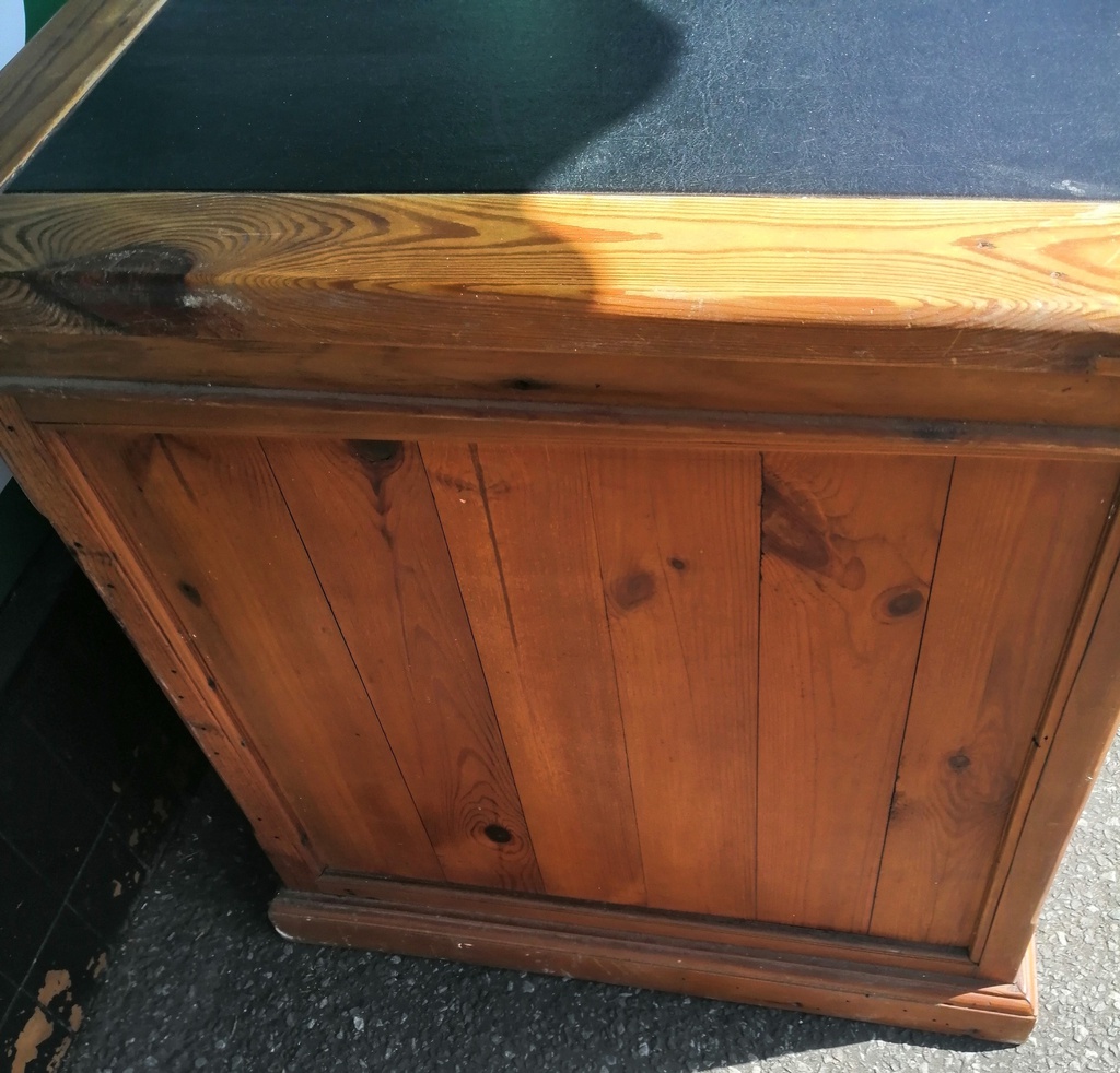 Rustic solid pine leather top pedestal desk