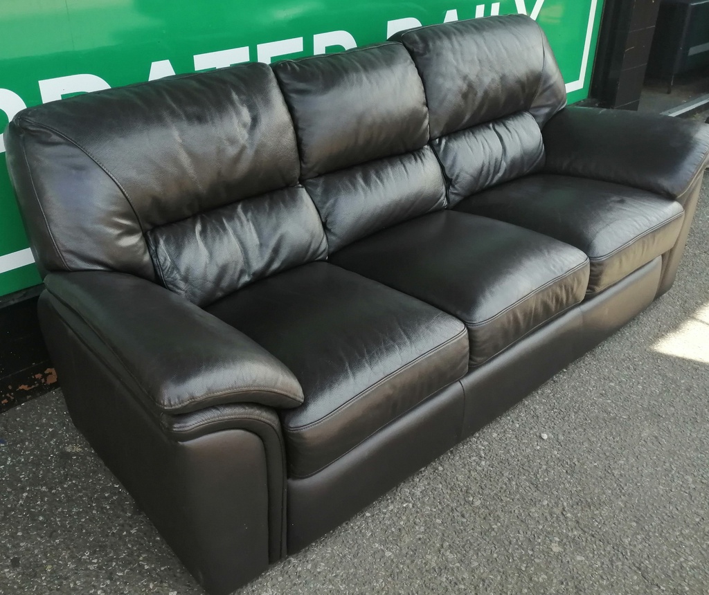 Quality Dark Brown Leather Three Seater Sofa