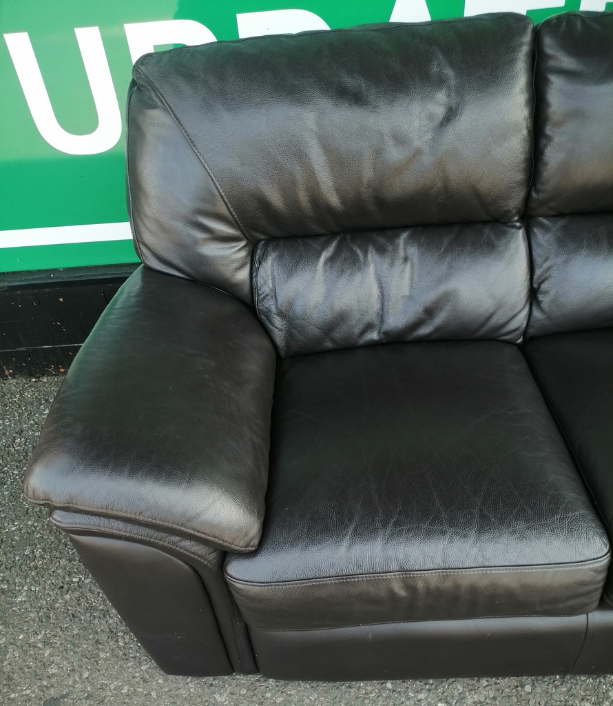 Quality Dark Brown Leather Three Seater Sofa
