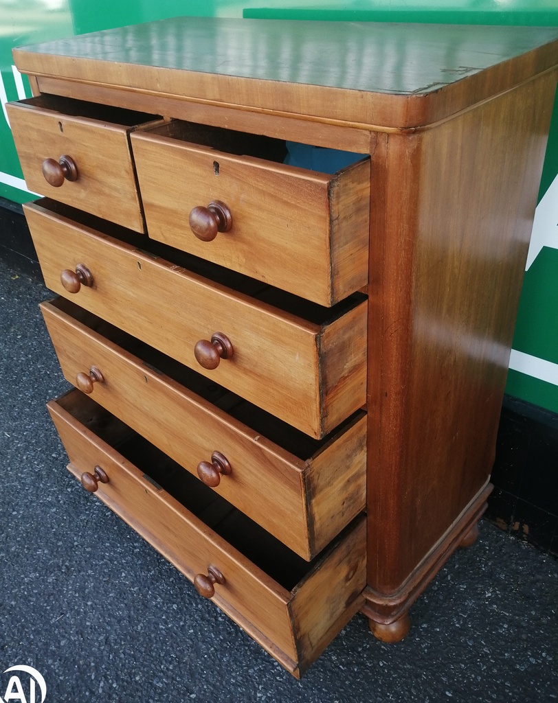 Large old antique chest of 5 drawers