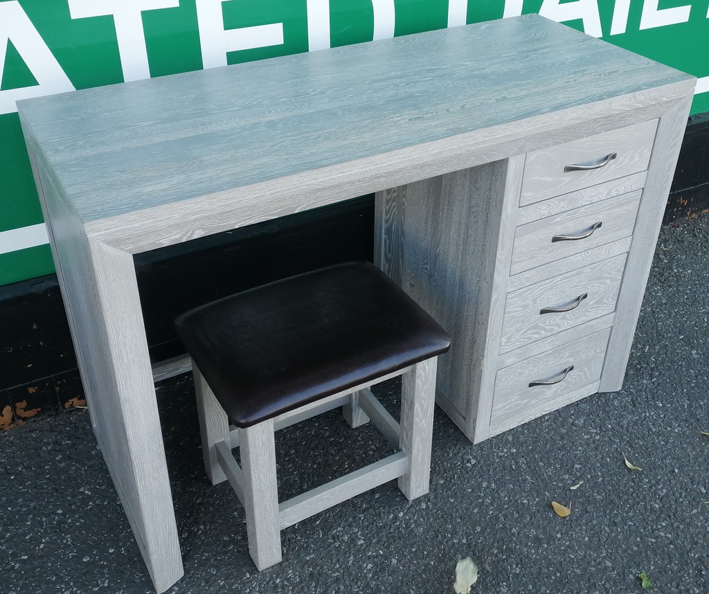 Four Drawer Grey Dressing Table / Desk With Stool