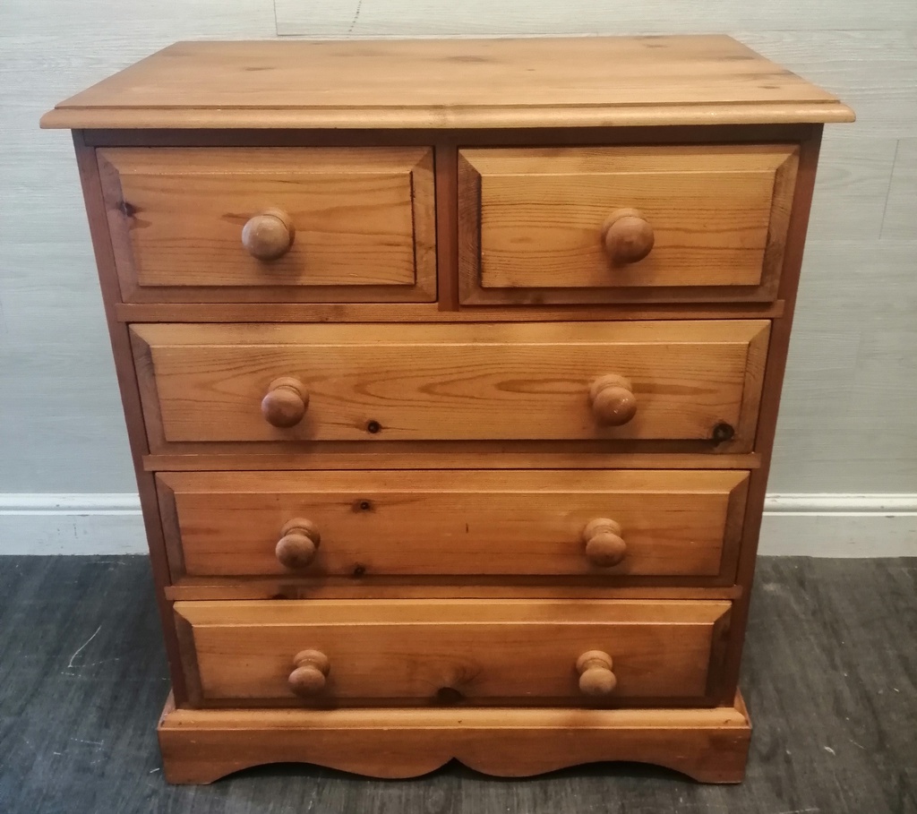 Solid pine five drawer chest