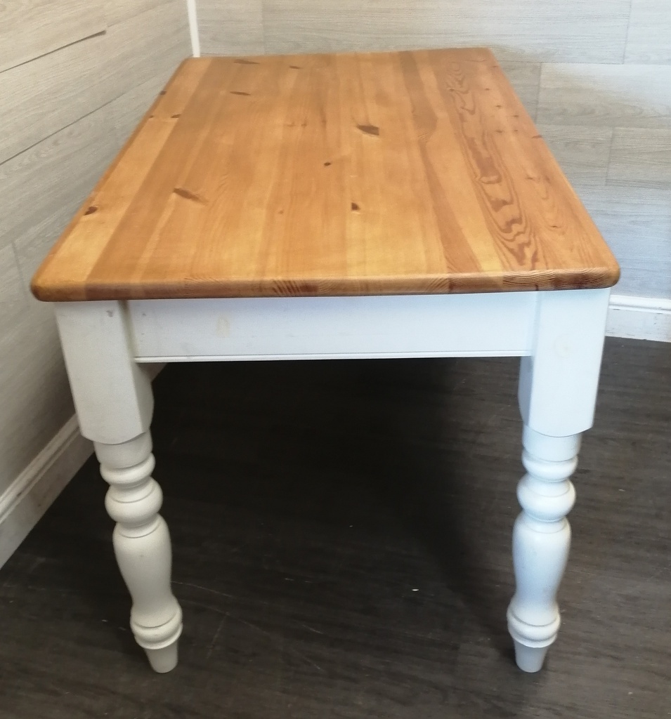 4ft Pine Dining Table With painted White Shabby Chic Legs