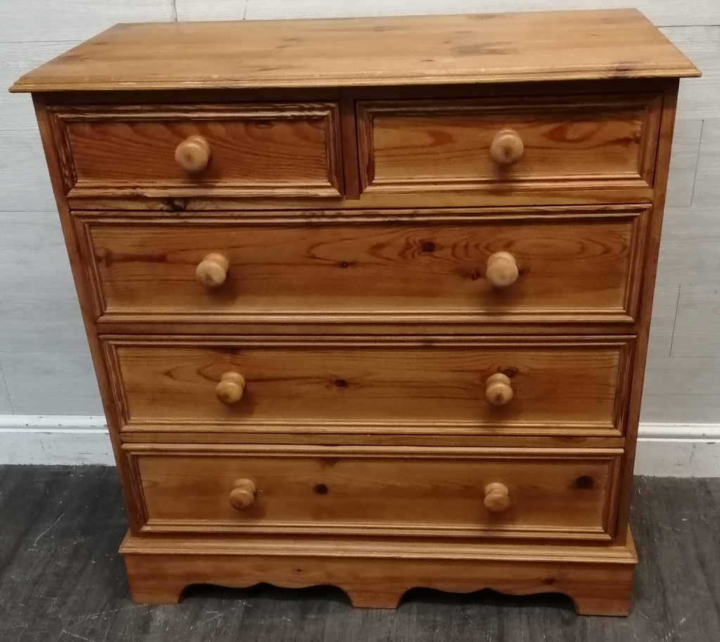 Solid pine five drawer chest