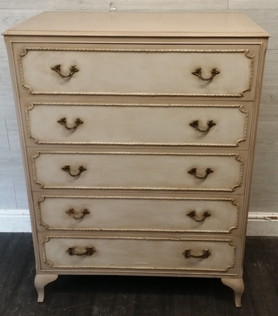 Marie Antoinette Style Painted Five Drawer Chest
