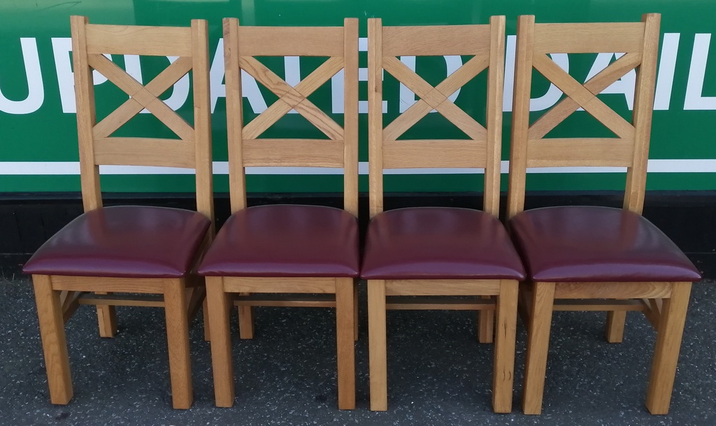 QUALITY SET OF FOUR OAK AND LEATHER CHAIRS
