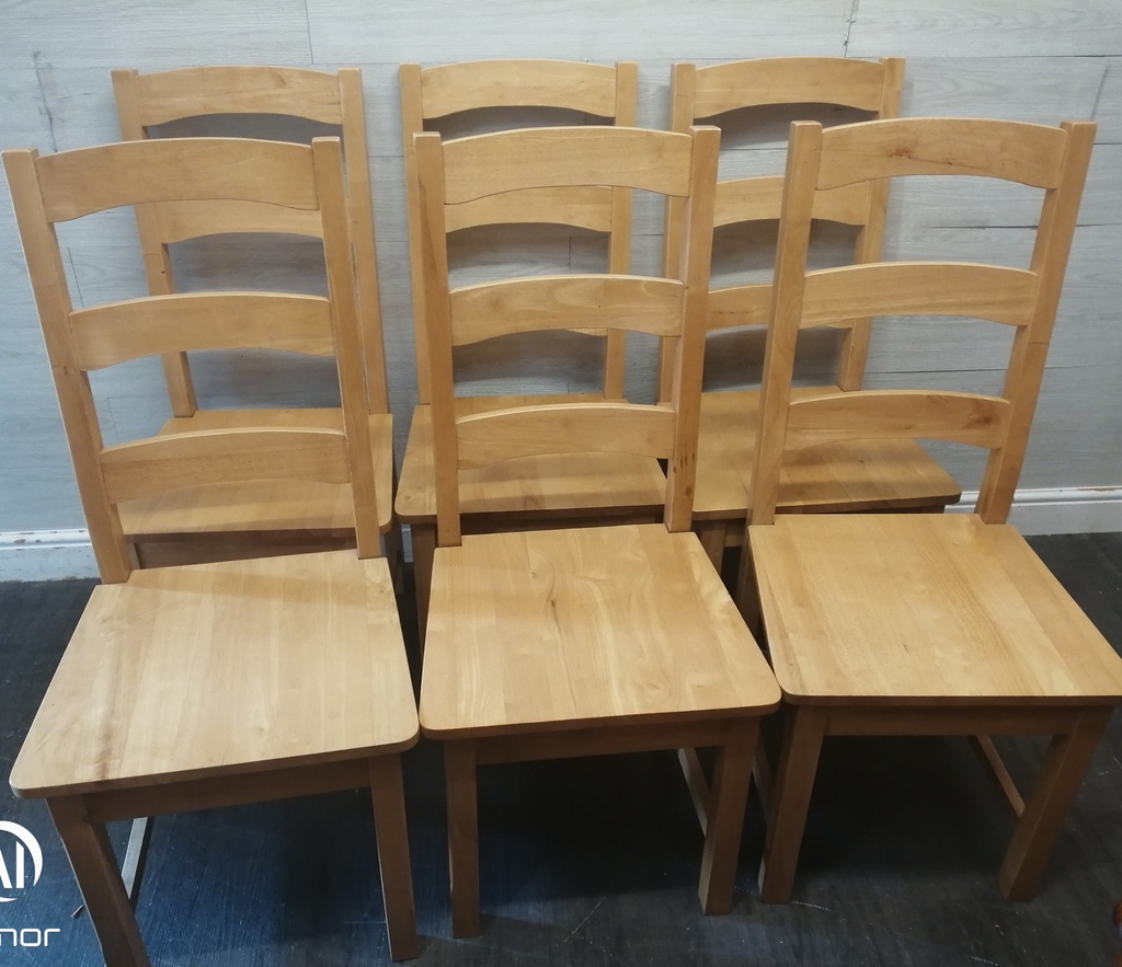 SET OF SIX LADDER BACK DINING CHAIRS