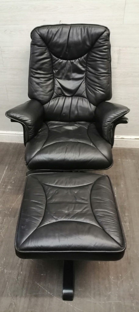 LEATHER SWIVEL RECLINER ARM CHAIR WITH FOOTSTOOL