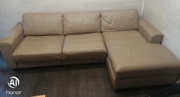 [HF17129] Quality Beige Leather L Shape Sofa Bed