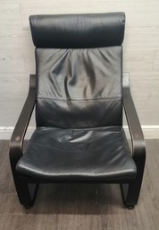 [HF17563] IKEA ‘POÄNG’ black leather armchair