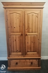 [HF17592] Solid double pine wardrobe with drawer