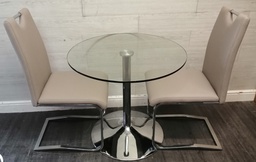 [HF17931] Modern neat round glass dining table &amp; 2 chairs