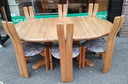[HF18191] STYLISH DANISH PINE EXTENDING TABLE &amp; SIX CHAIRS