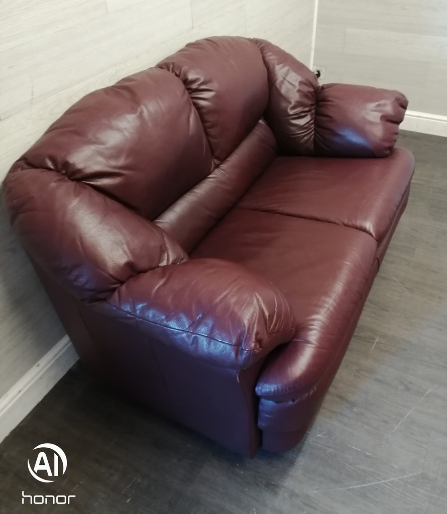 Two seater burgundy leather sofa