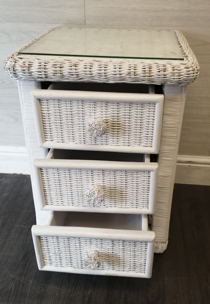 PAIR OF SHABBY CHIC WHITE WICKER BEDSIDES