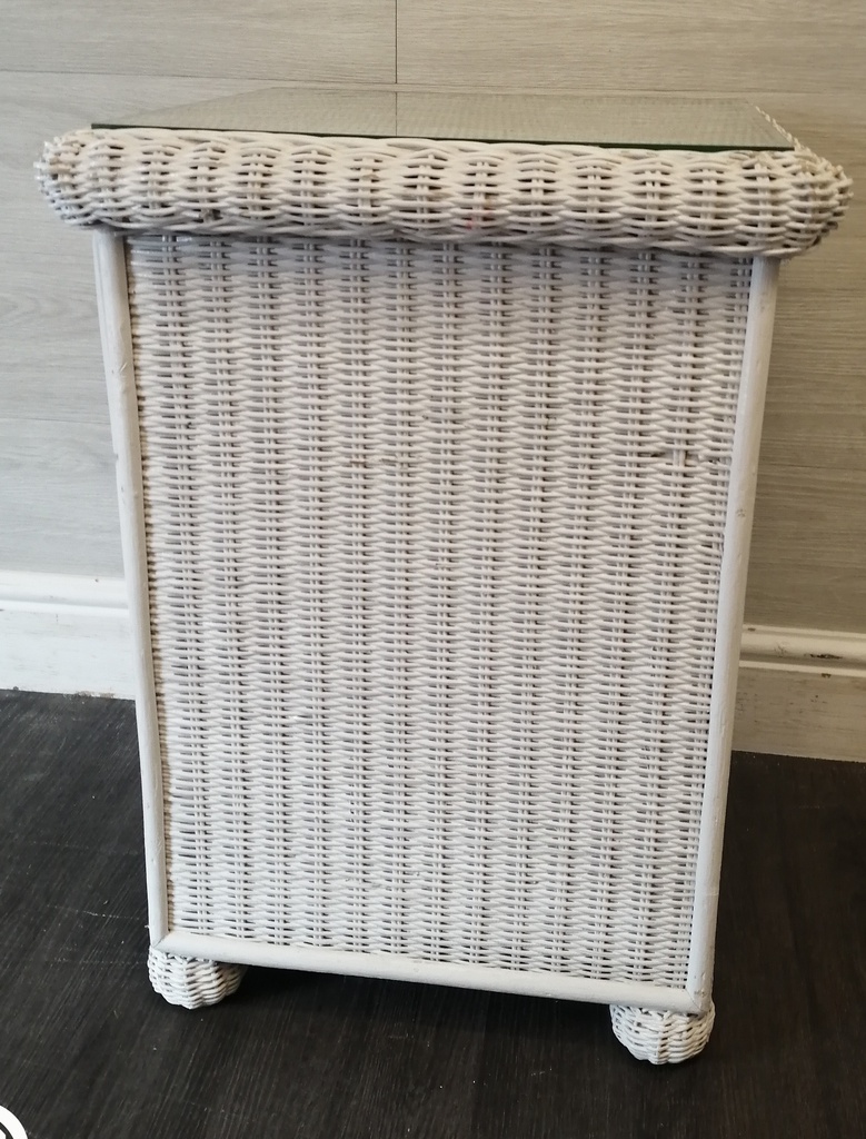 PAIR OF SHABBY CHIC WHITE WICKER BEDSIDES