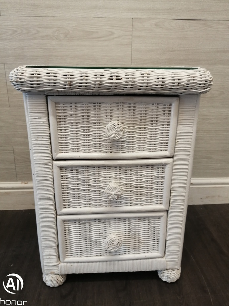 PAIR OF SHABBY CHIC WHITE WICKER BEDSIDES