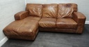 DISTRESSED TAN LEATHER THREE SEATER l shape SOFA