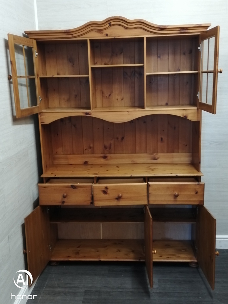 Part glazed triple pine dresser