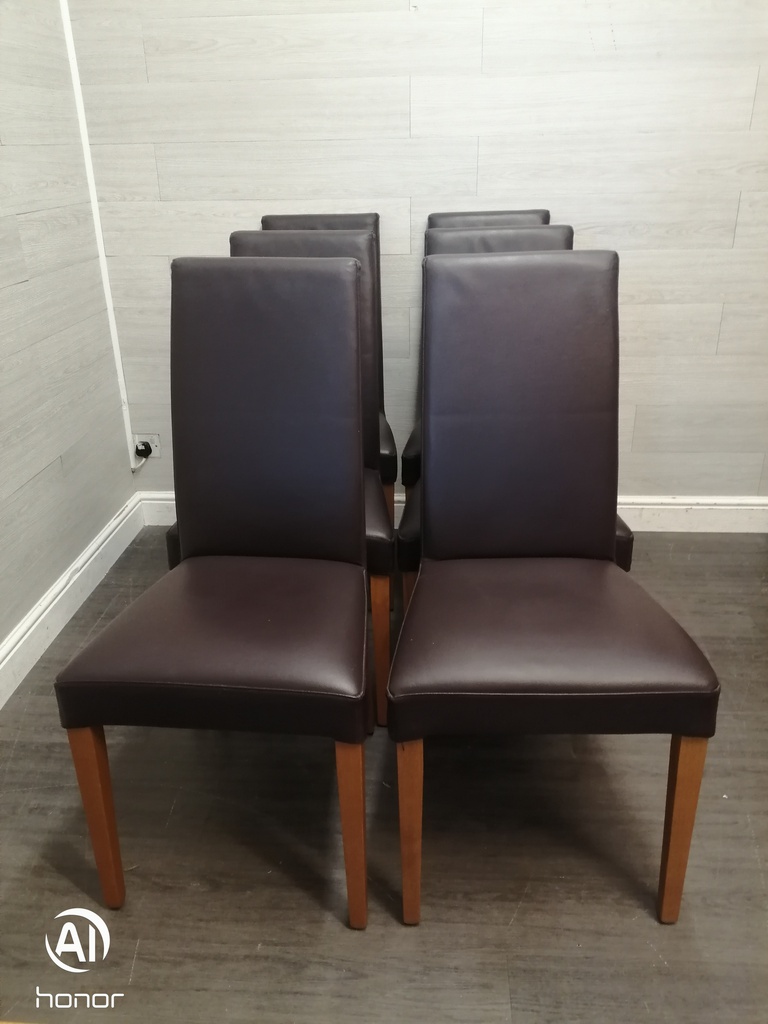 6 x  Quality Brown Leather Dining Chairs
