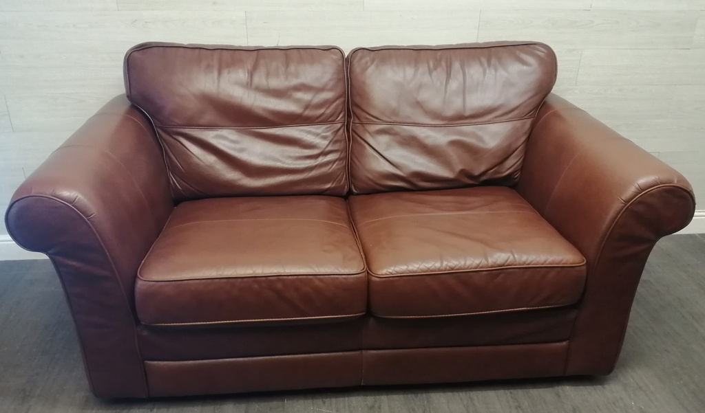 brown leather two seater sofa