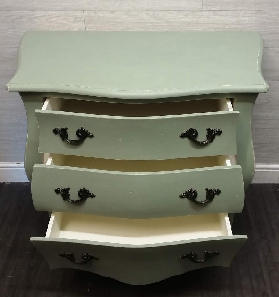 French Bombe Style painted three Drawer Chest