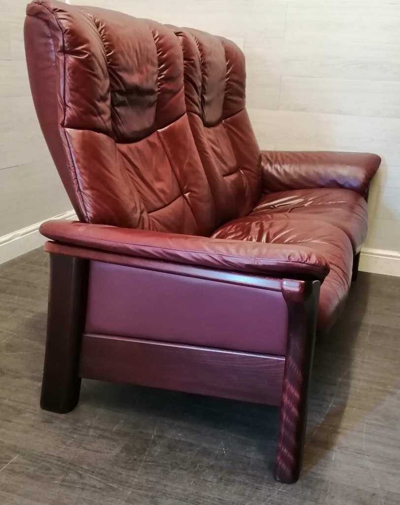 STRESSLESS DEEP RED LEATHER TWO SEATER RECLINER SOFA