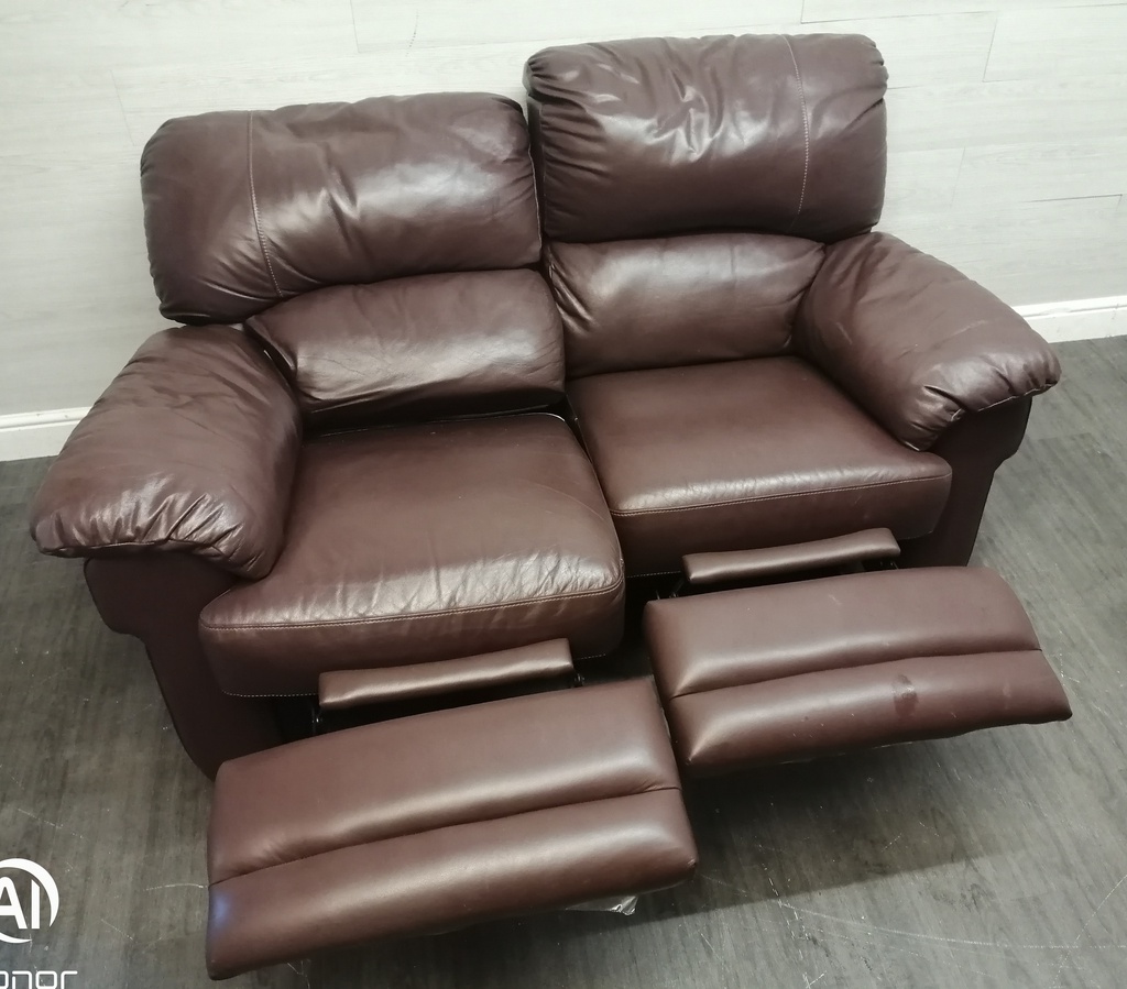 Two seaterbrown leather recliner sofa