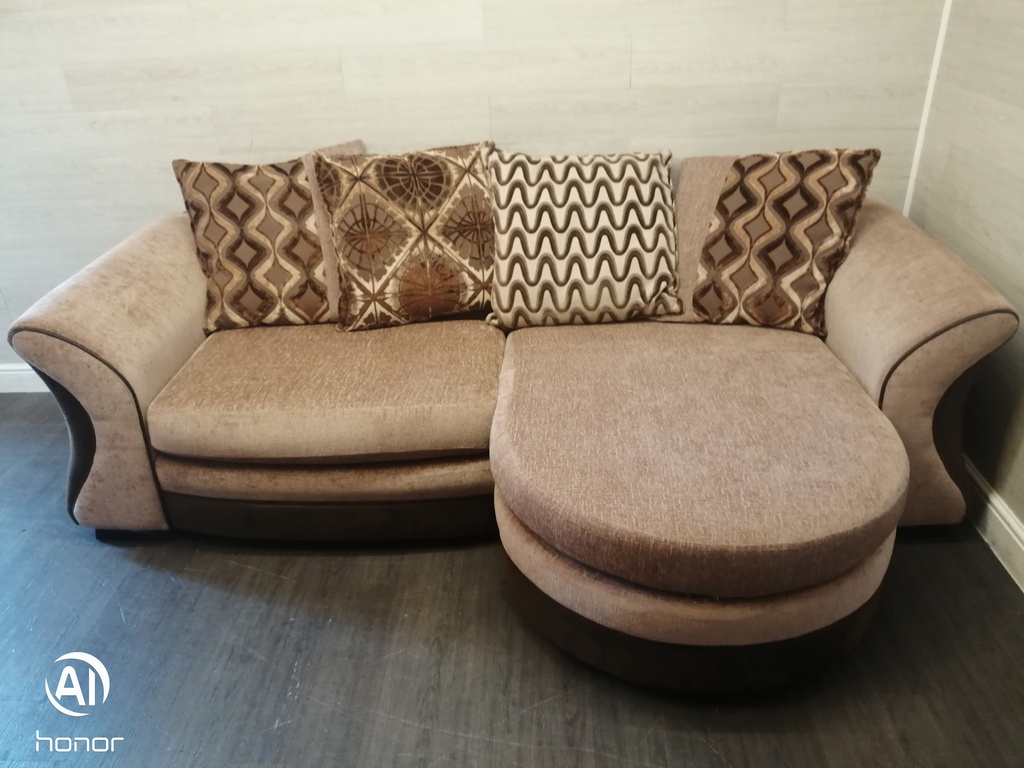 Large DFS Brown Toned Four SEATER CHAISE-END SOFA