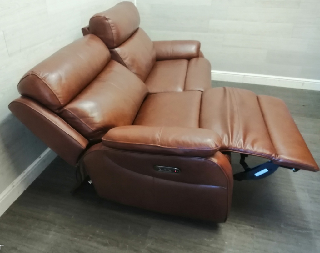 Chesnut Brown Leather Electric Recliner Two Seater Sofa