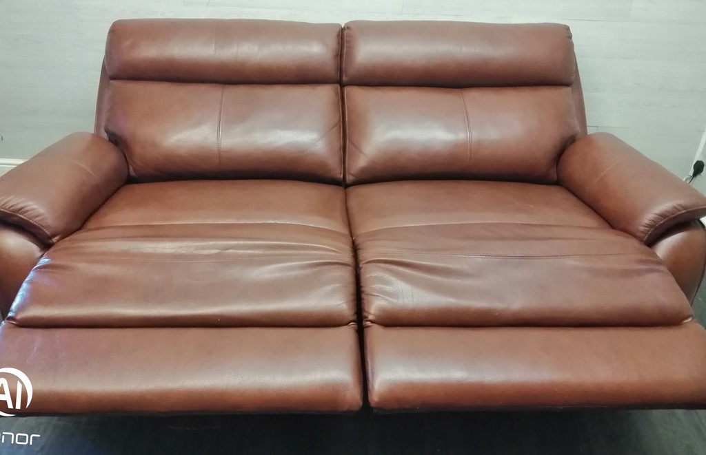 Chesnut Brown Leather Electric Recliner Two Seater Sofa