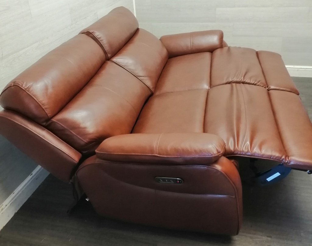 Chesnut Brown Leather Electric Recliner Two Seater Sofa