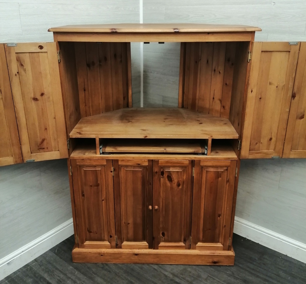 Great solid pine hideaway corner computer cupboard
