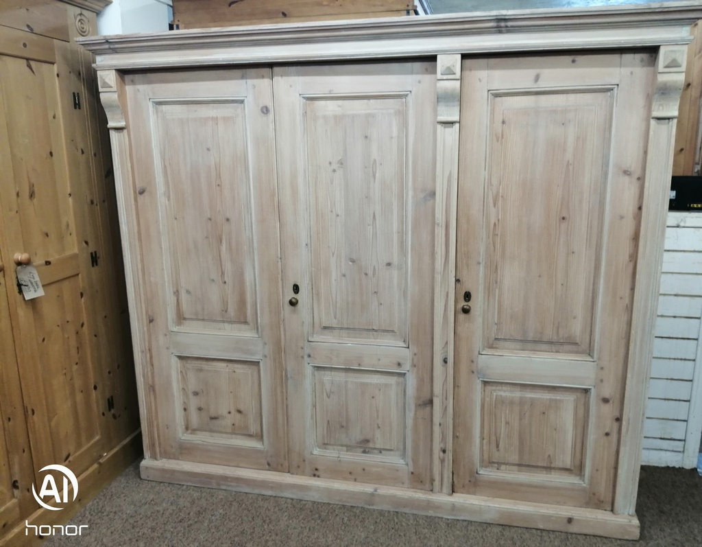 lovely antique old pine triple wardrobe
