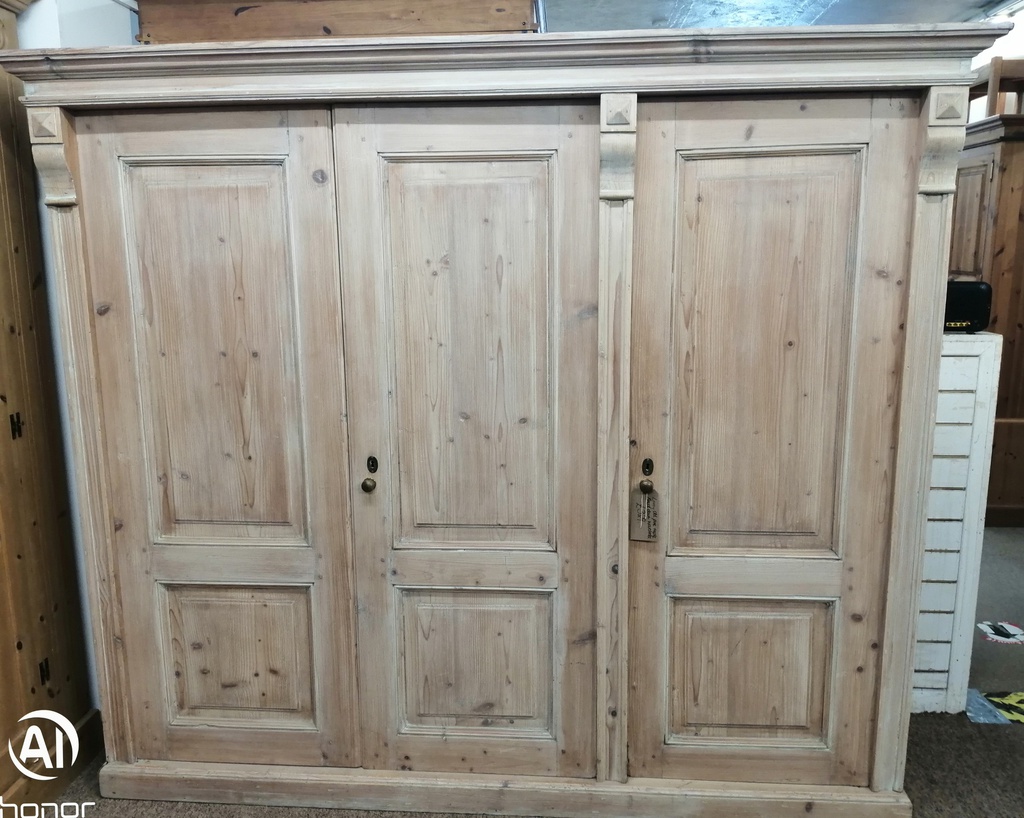 lovely antique old pine triple wardrobe