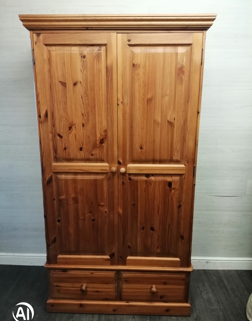 Solid pine double wardrobe with drawers