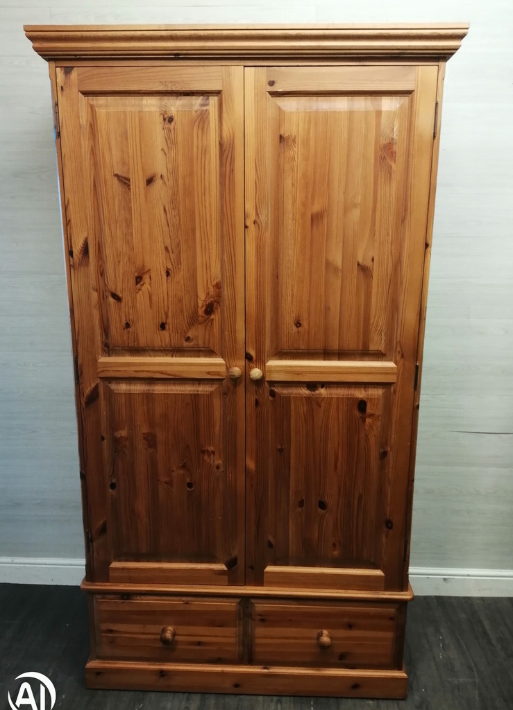 Solid pine double wardrobe with drawers