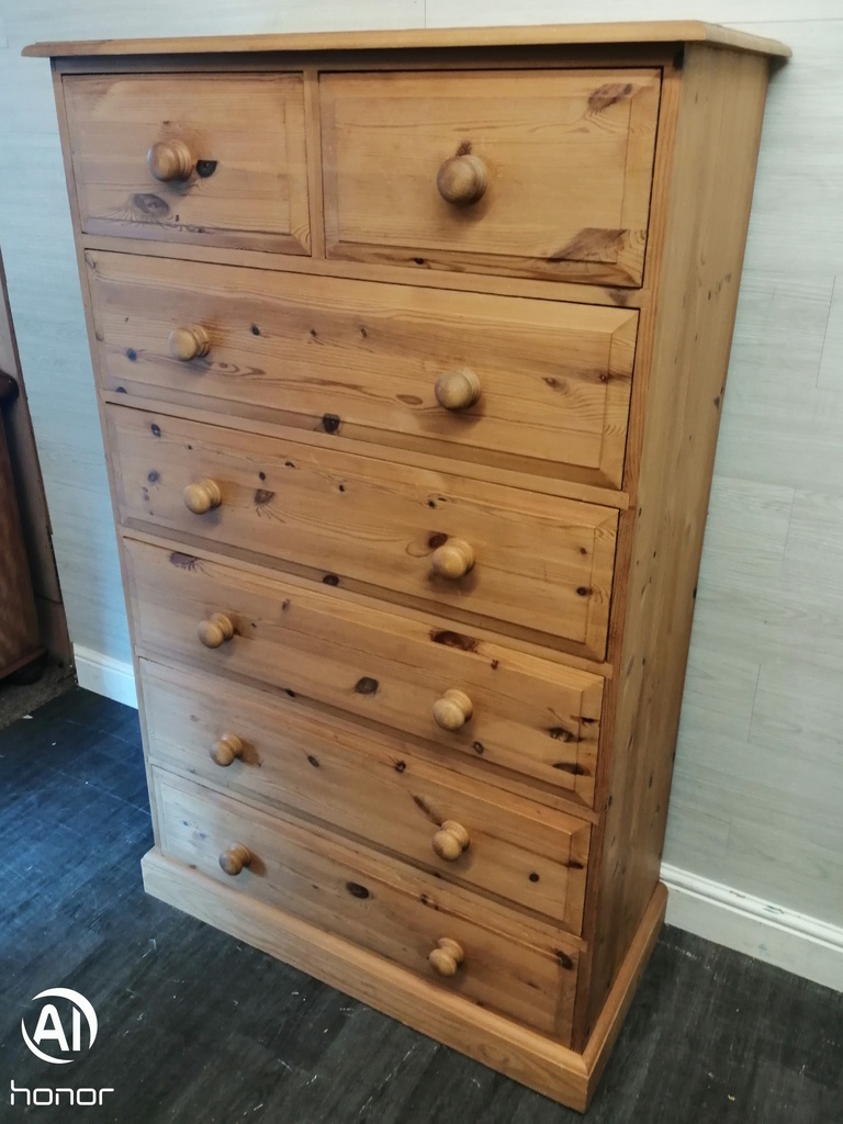 Quality solid pine tall chest of seven drawers