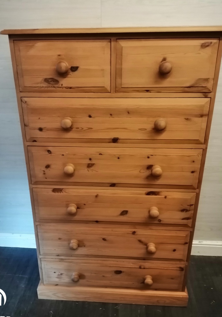 Quality solid pine tall chest of seven drawers
