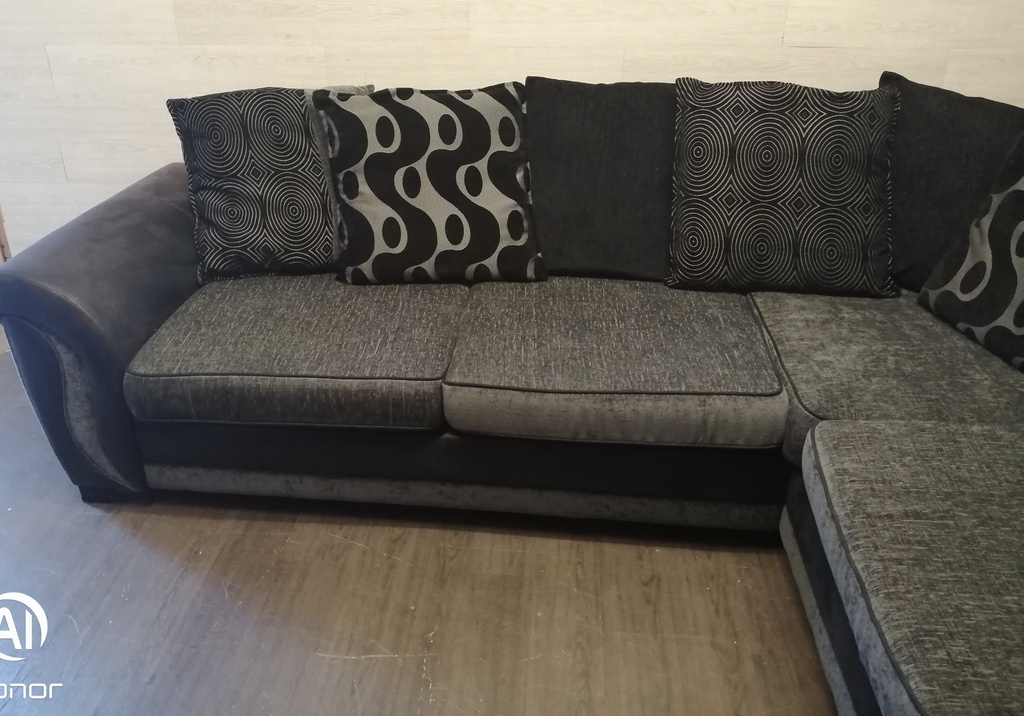 DFS GREY TONED PILLOW BACK CORNER SOFA