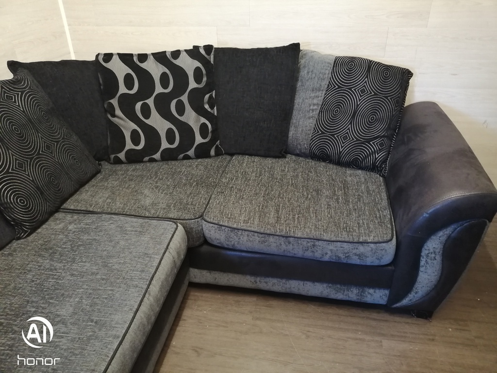 DFS GREY TONED PILLOW BACK CORNER SOFA
