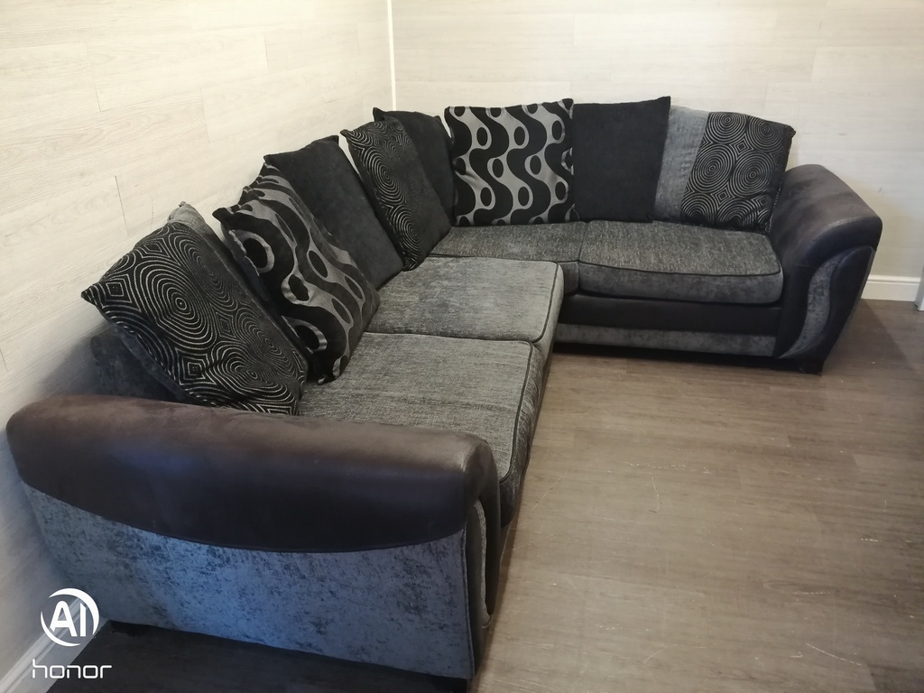 DFS GREY TONED PILLOW BACK CORNER SOFA