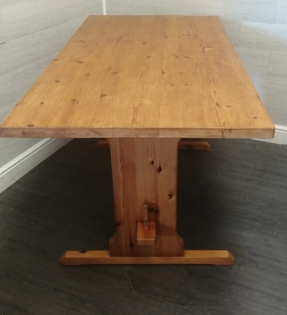 Solid Pine Dining Table &amp; Two Benches