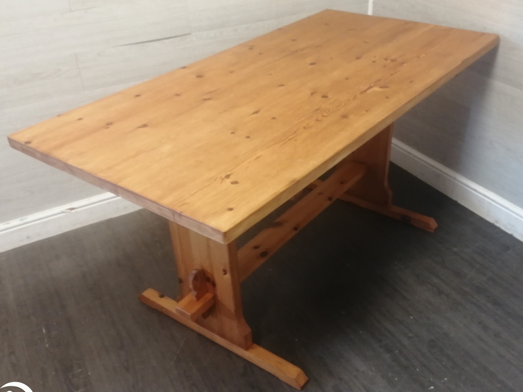 Solid Pine Dining Table &amp; Two Benches