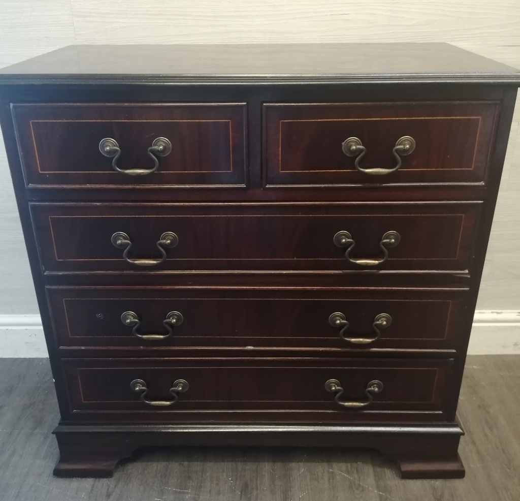 Lovely neat repro mahogany chest of five drawers