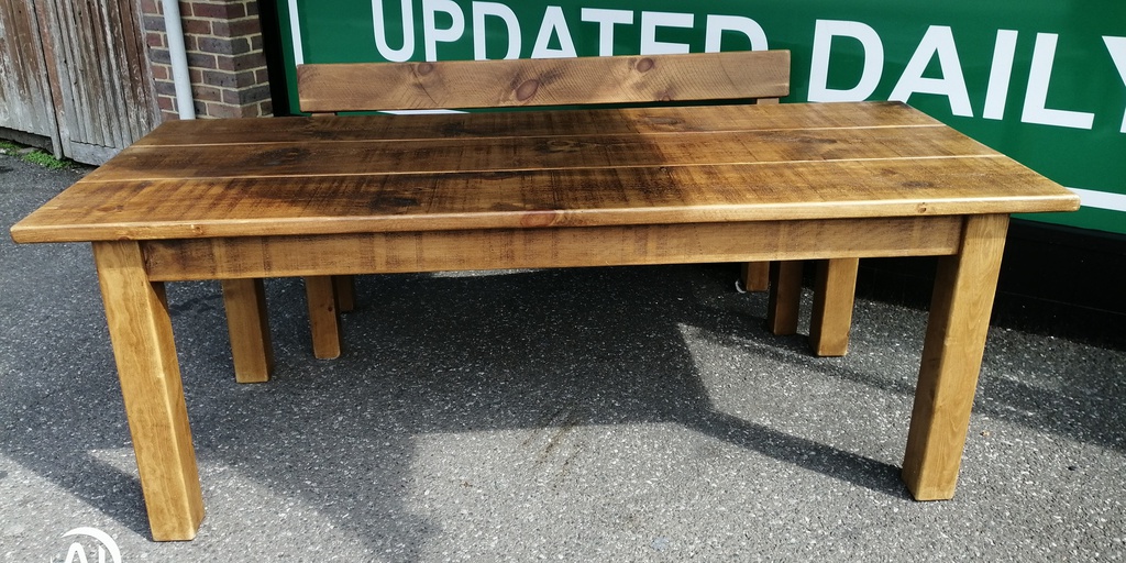 7ft QUALITY RUSTIC SOLID PINE PLANK TOP DINING TABLE