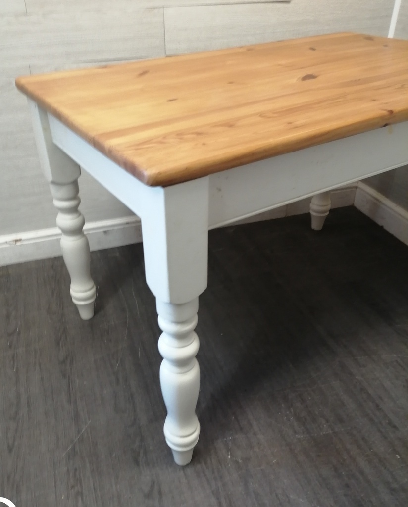4ft Pine Dining Table With painted White Shabby Chic Legs