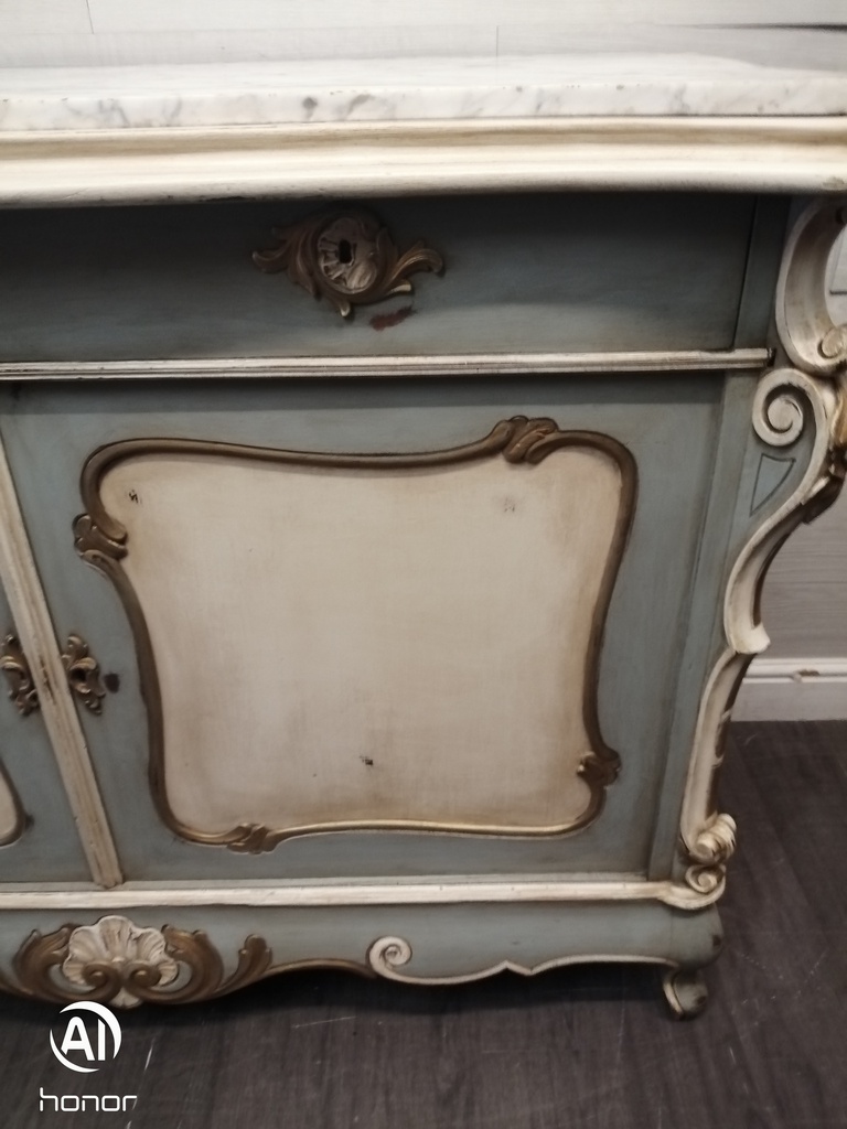 French Style Antique Marble Top Painted Sideboard