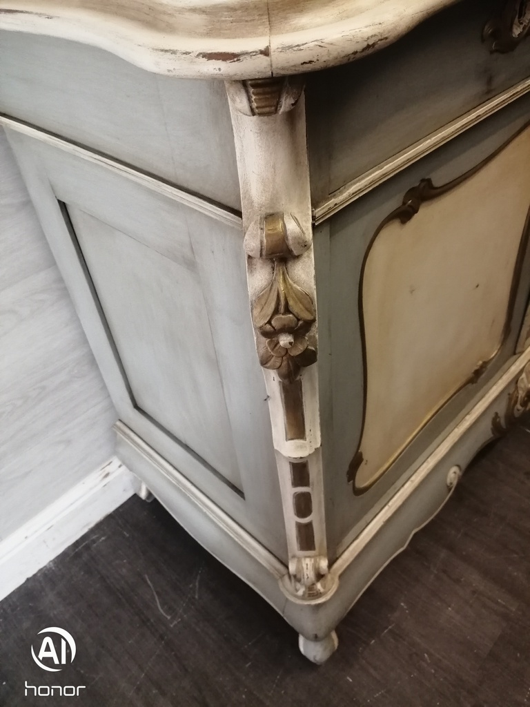 French Style Antique Marble Top Painted Sideboard